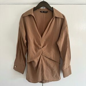 Zara Brown Gathered Blouse
